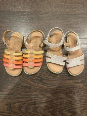 Toddler Kids Glitter White Sandals and Multi-Color Strappy Sandals